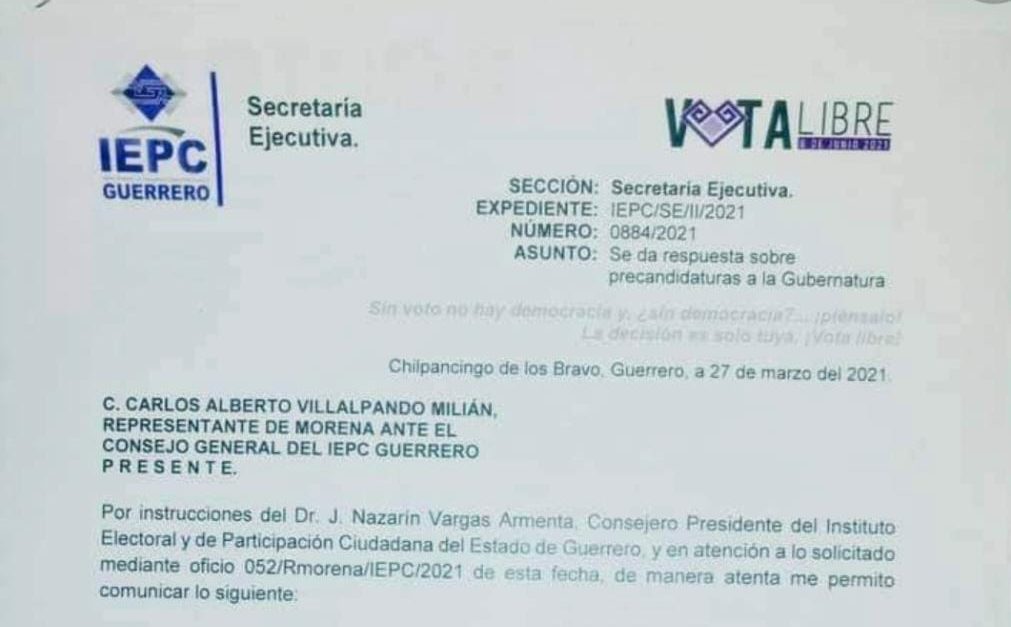 Confirma el IEPC de Guerrero que no hay registros en sus archivos de Félix Salgado Macedonio que consten que fuera precandidato