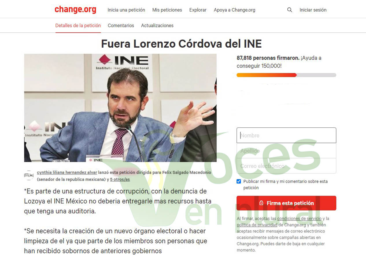 En la plataforma de Internet Change.org más de 85 mil personas piden la renuncia del presidente del INE