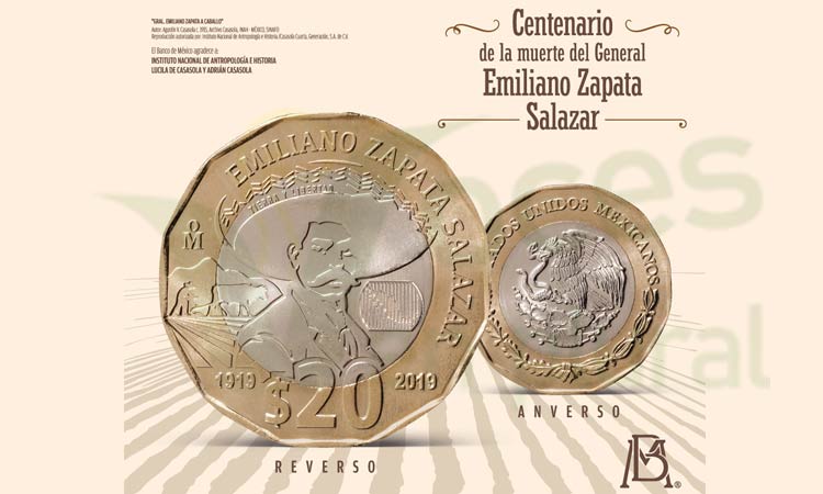 Entra en circulación moneda conmemorativa del centenario de la muerte de Emiliano Zapata