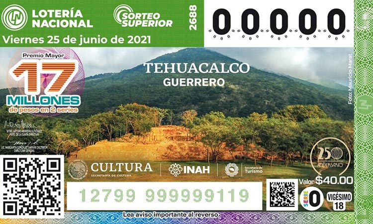 Develan billete de la Lotería Nacional con la imagen de la zona arqueológica Tehuacalco