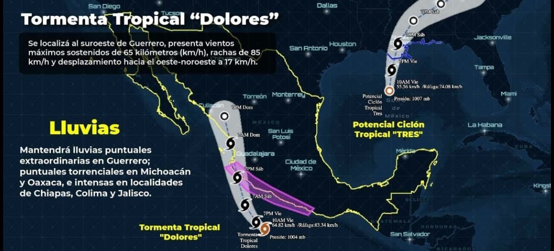 Tormenta tropical Dolores causará lluvias copiosas en Oaxaca, Guerrero y Michoacán